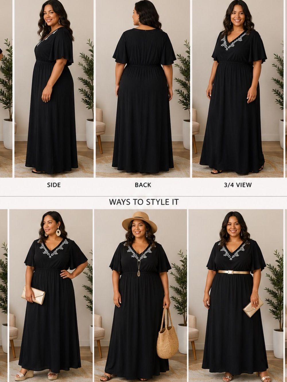 Lane Bryant Black Maxi Dress with White Embroidery